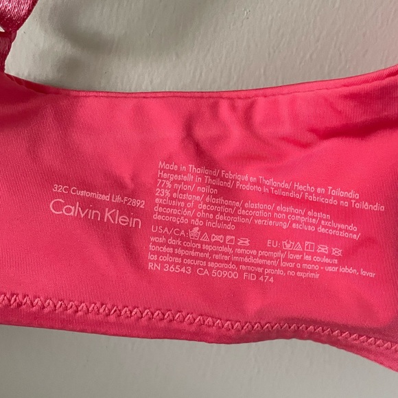 Calvin Klein Push-Up Bra - Lace Trim - Bright Pink - New Without Tags - 32C - Picture 8 of 8
